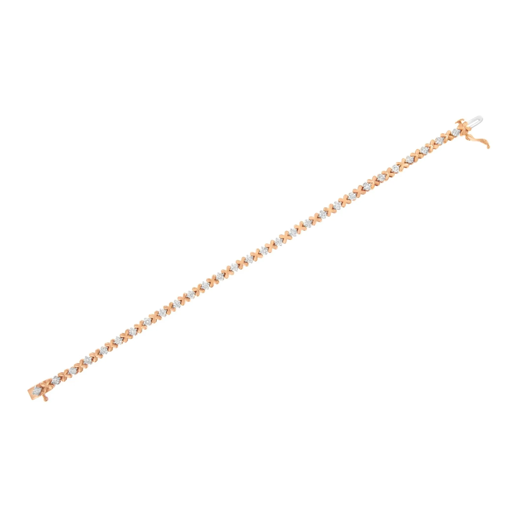 10K Rose Gold Plated .925 Sterling Silver 1/4 cttw Diamond "X and O" Style Link Bracelet (I-J Color, I2-I3 Clarity) - Size 7.25"