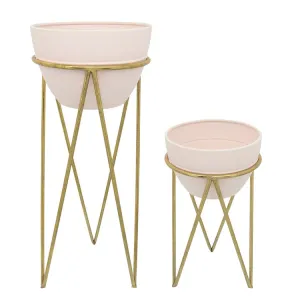 12"/14" Metal Planters Set of 2 - Pink/Gold