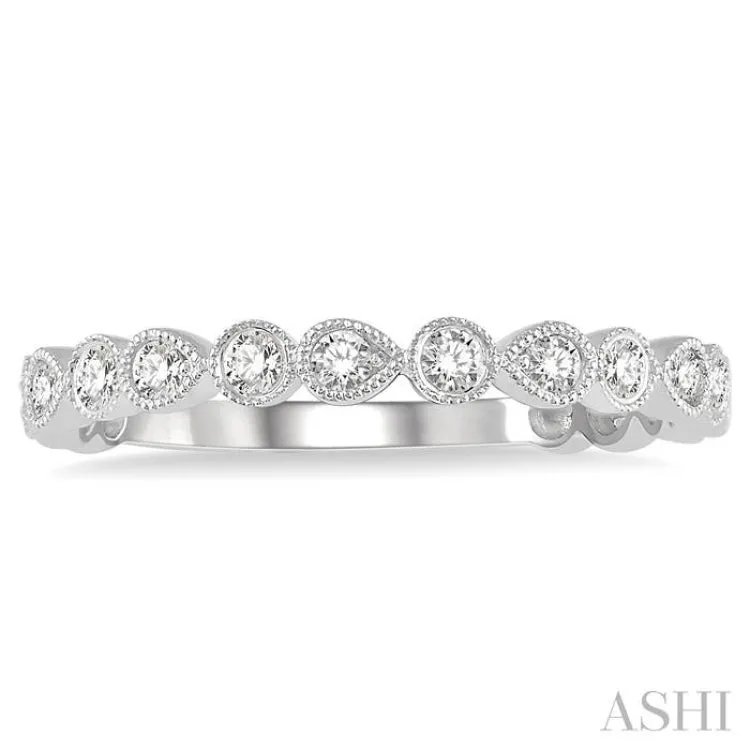 1/3 ctw Lattice Circular and Pear Shape Mount Round Cut Diamond Stackable Band in 14K White Gold