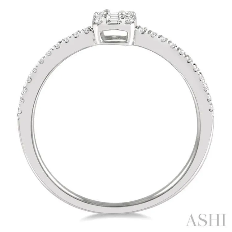 1/4 Ctw Cushion Shape Baguette and Round Cut Diamond Fashion Promise Ring in 14K White Gold