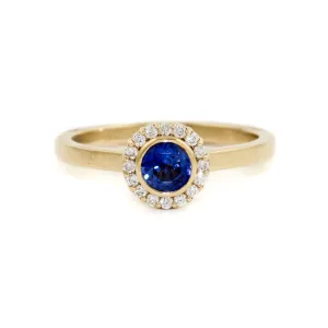 14K Evil Eye Blue Sapphire Halo Ring