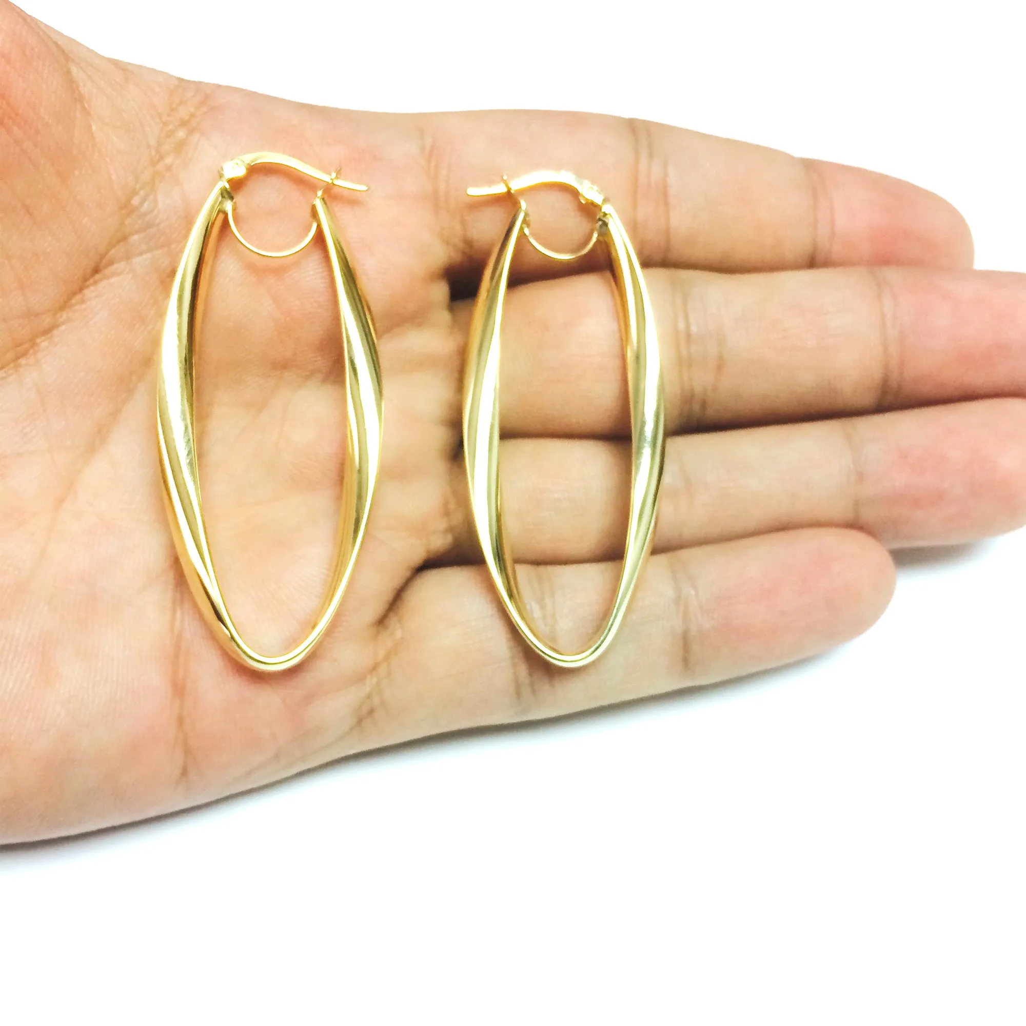 14K Gold 2mm Shiny Wavy Hoop Earrings