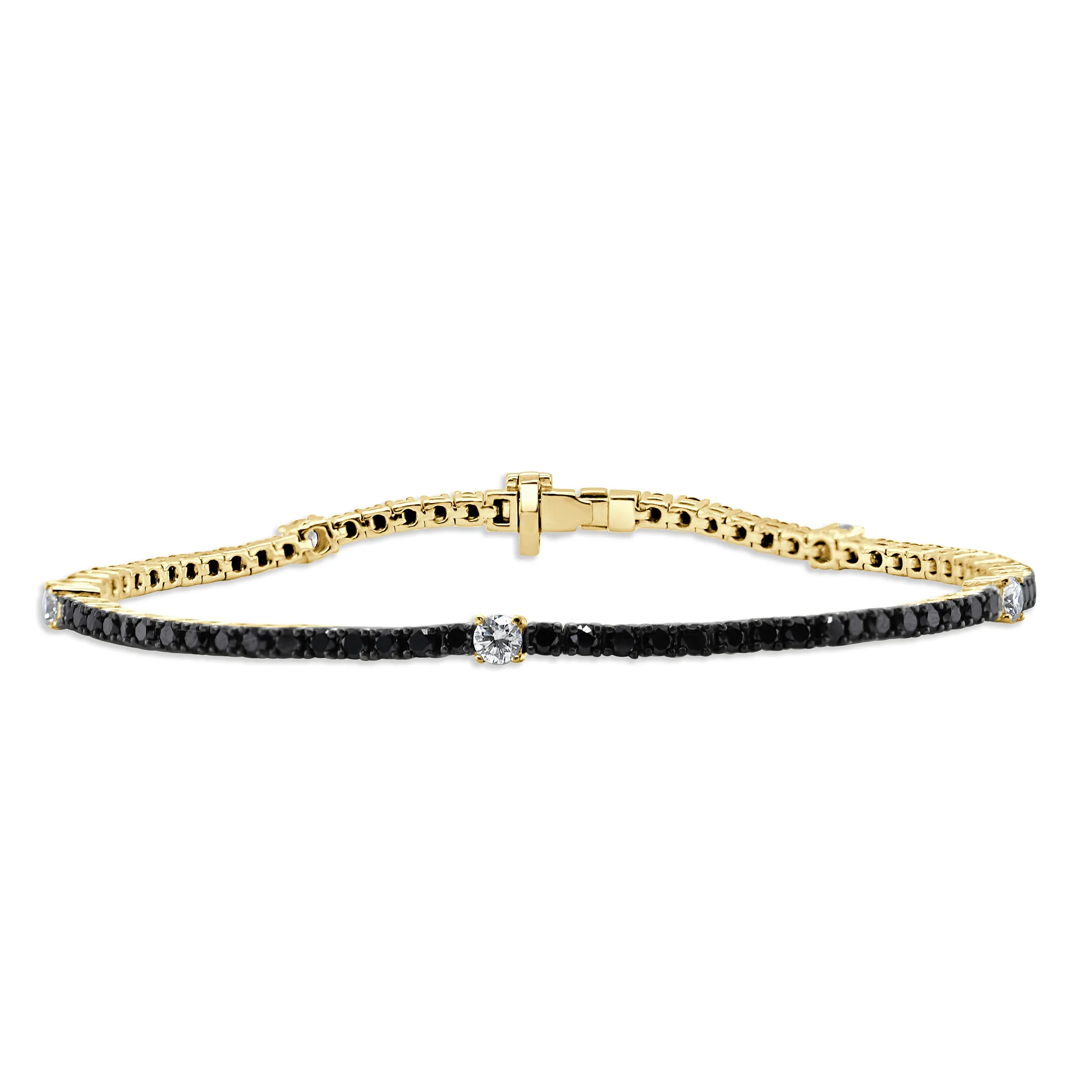 14K Gold Black Diamond Station Tennis Bracelet