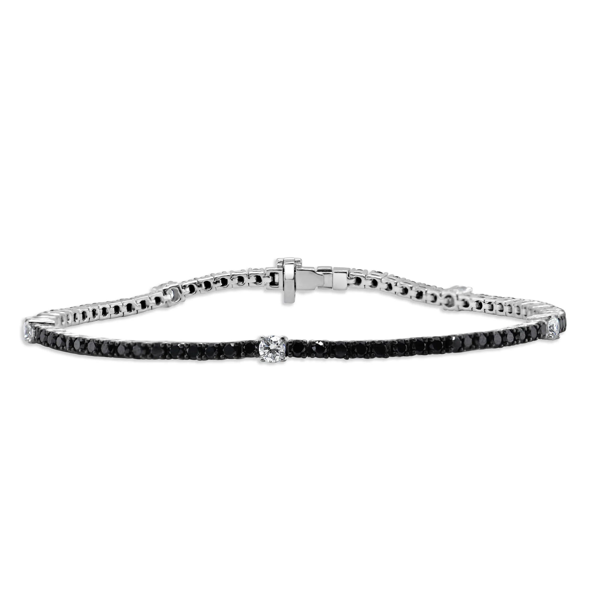 14K Gold Black Diamond Station Tennis Bracelet