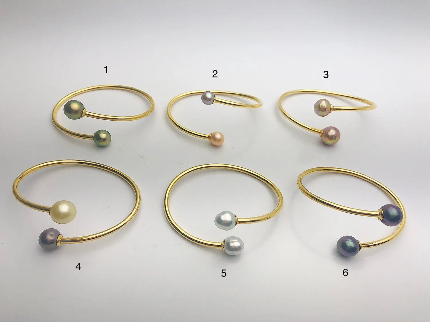 14K Gold Fill Flex Bangle Pearl Bracelets, Tahitian, Edison & South Sea Pearls #772