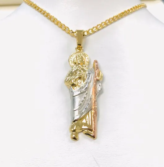 14K Gold Filled San Judas Necklace Pendant 2.5x1" Cuban Link Chain 24" / San Judas Dije y Cadena Cuban / Saint Jude Necklace / Cuban Link Chain for Mens