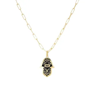 14K Gold Hamsa Onyx Pendant