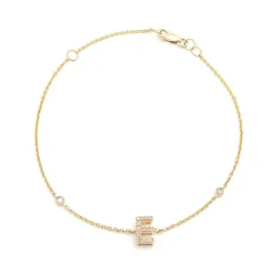 14K Gold Initial "E" Bracelet With Diamonds