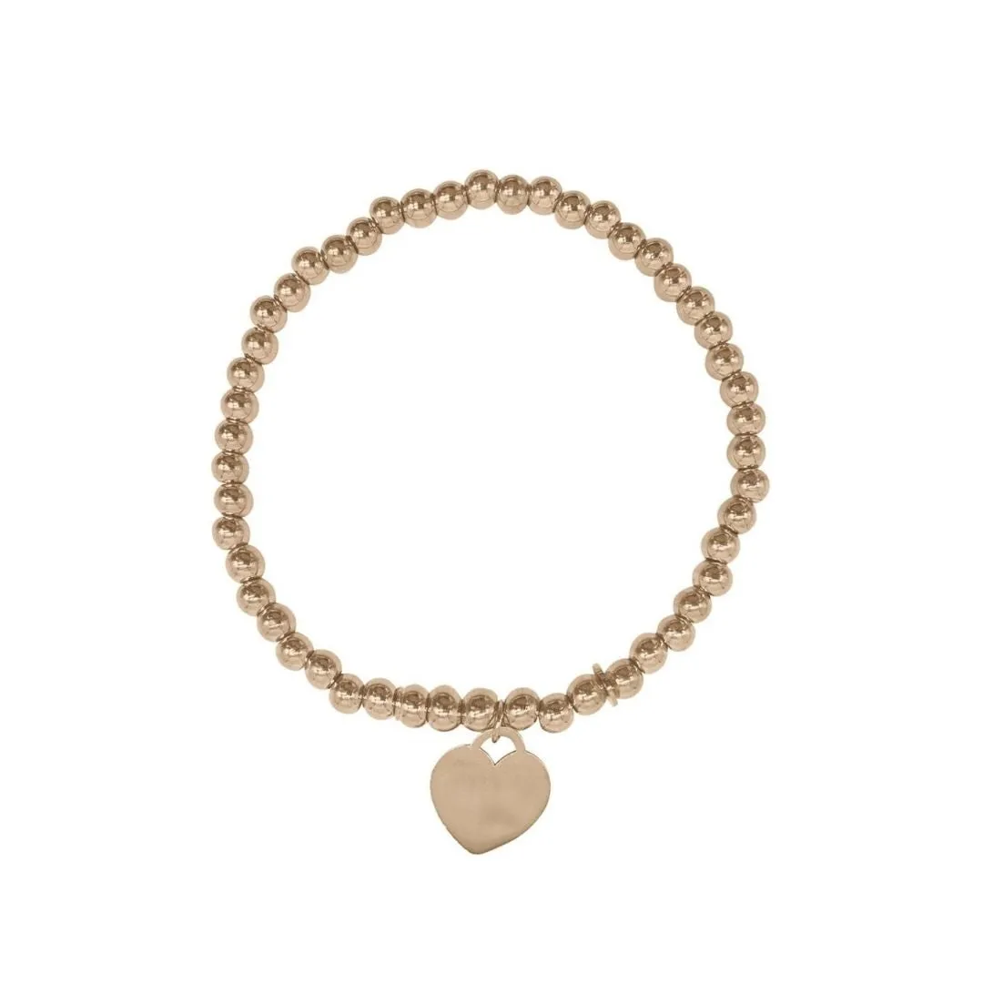 14k Gold Plated Beaded Stretch Bracelet with Heart Charm