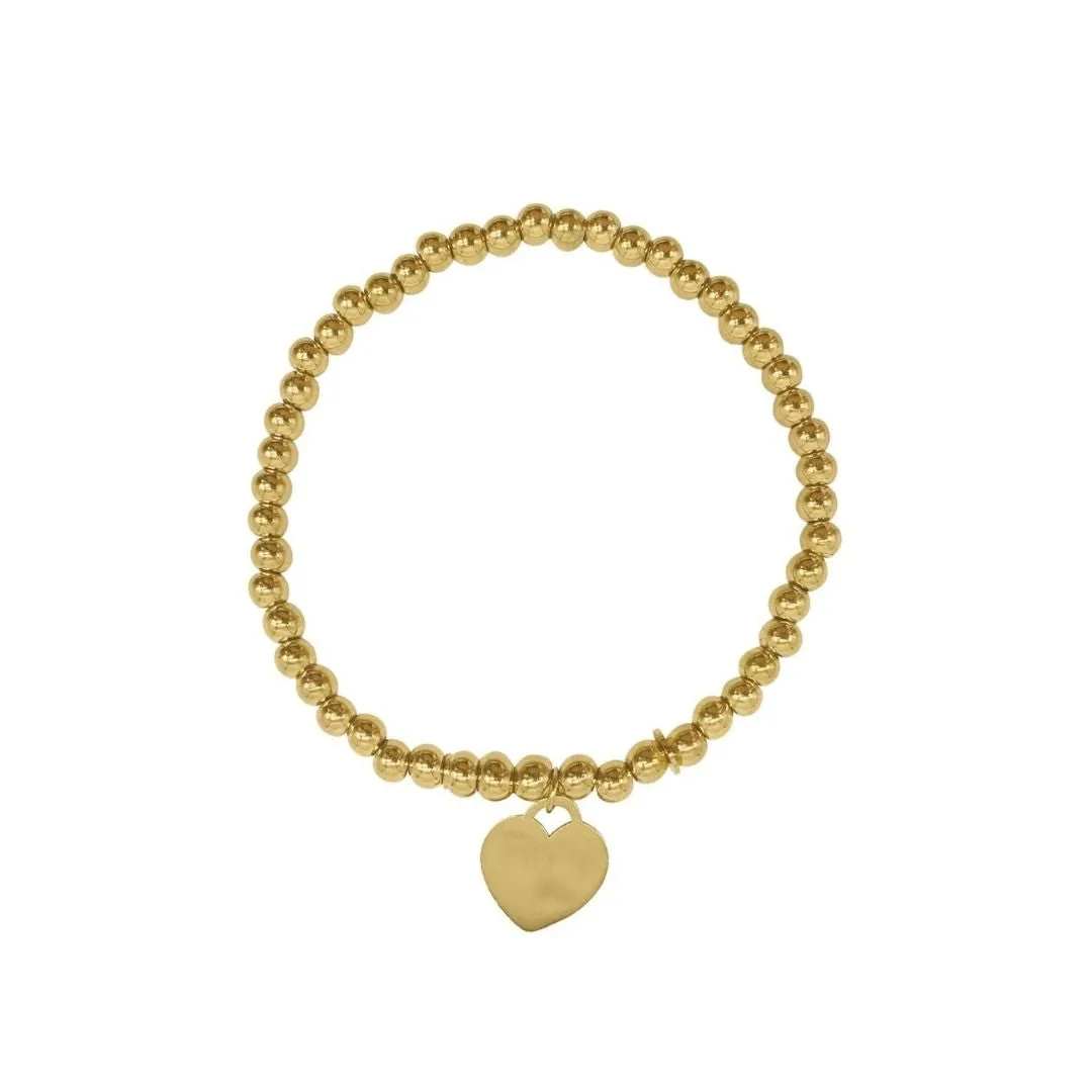 14k Gold Plated Beaded Stretch Bracelet with Heart Charm