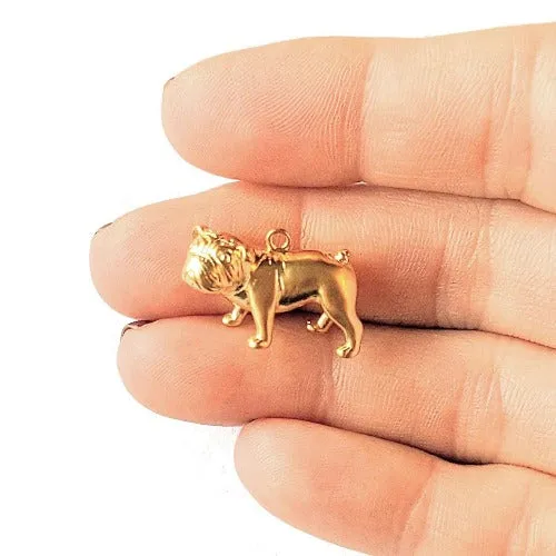 14K Matte Gold English Bulldog Charm