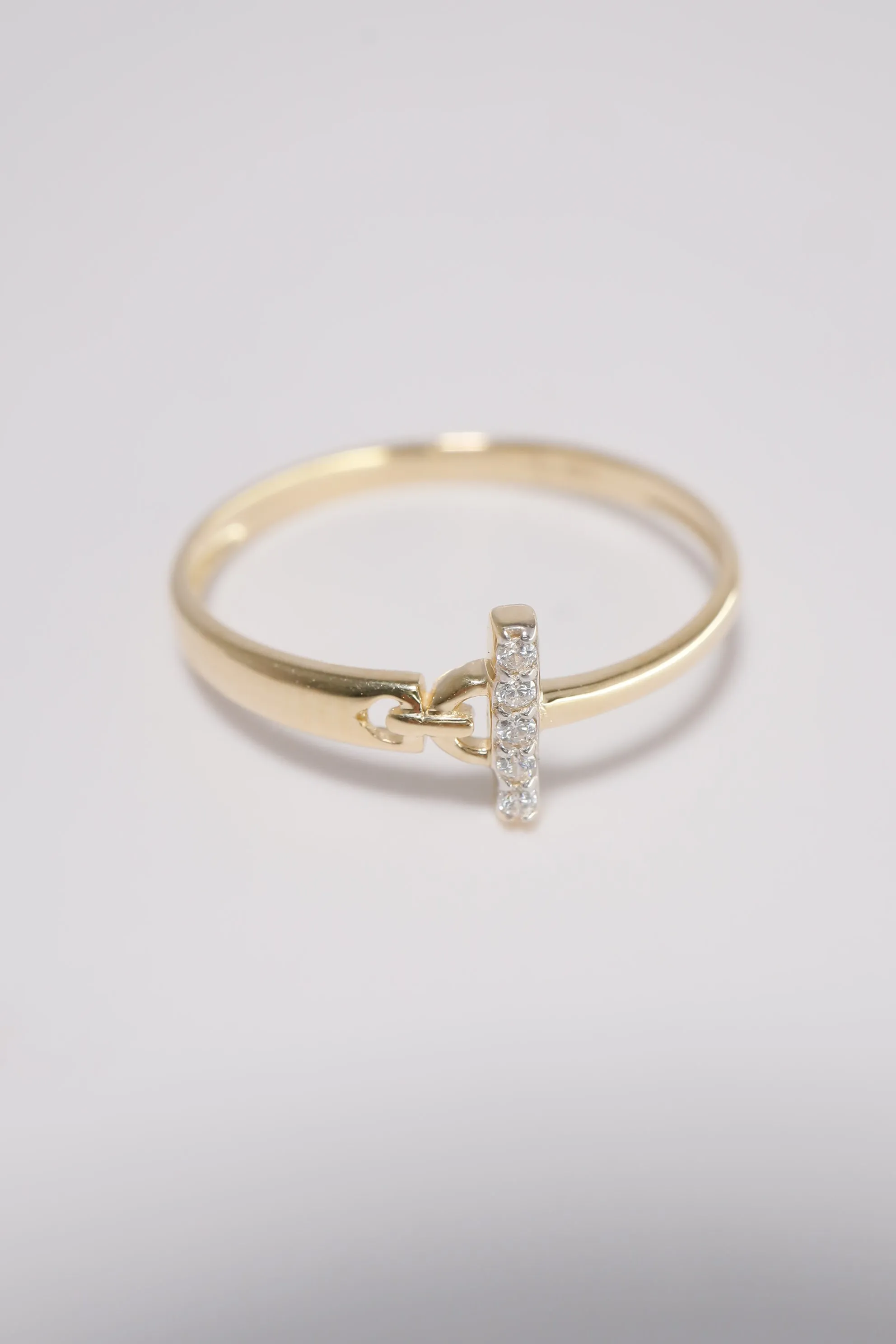 14K Solid Gold CZ Bar Mismatch Stackable Dainty Ring