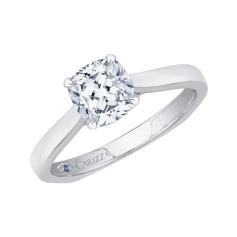 14K Two Tone Gold Cushion Cut Diamond Solitaire Engagement Ring (Semi Mount)