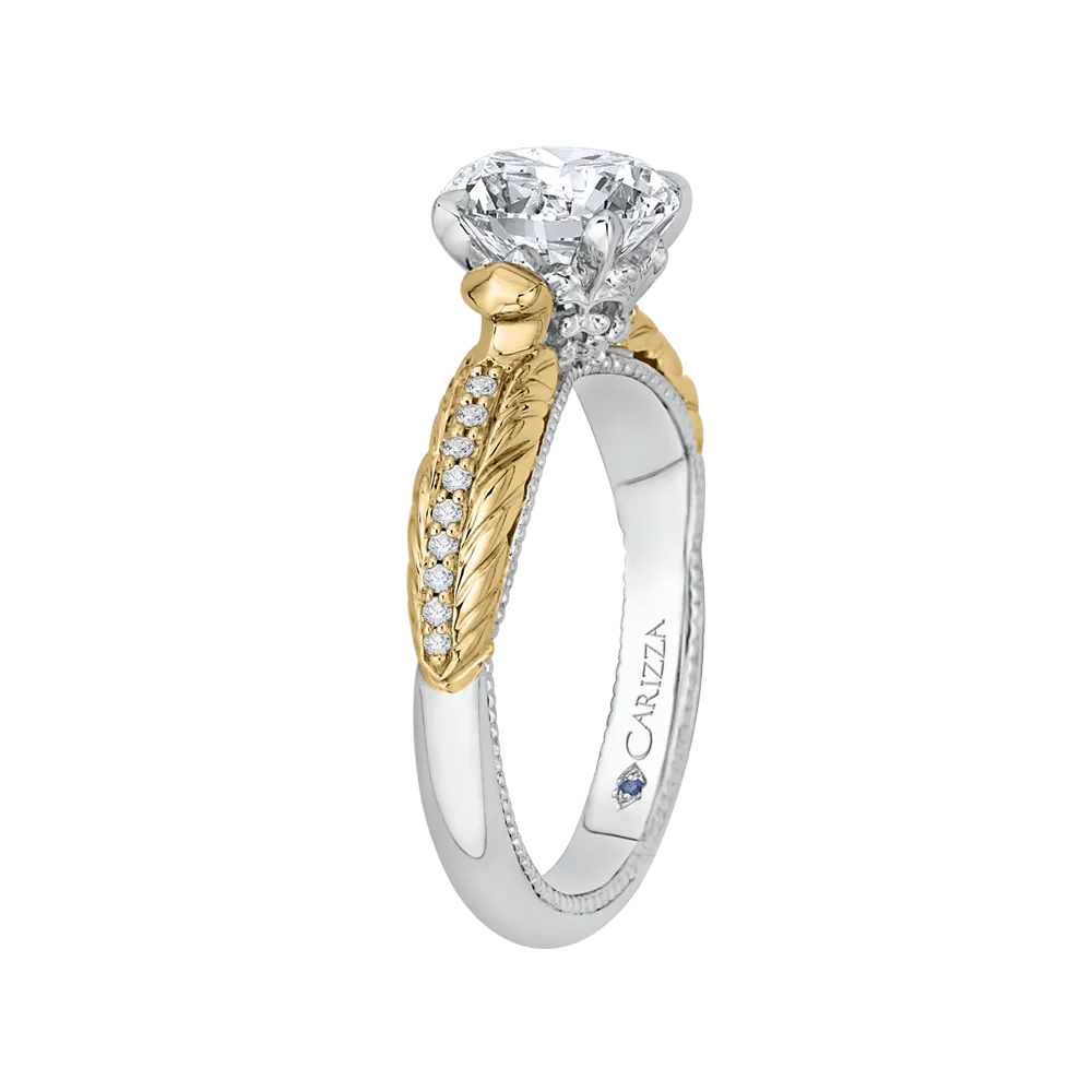 14K Two Tone Gold Round Diamond Engagement Ring (Semi Mount)