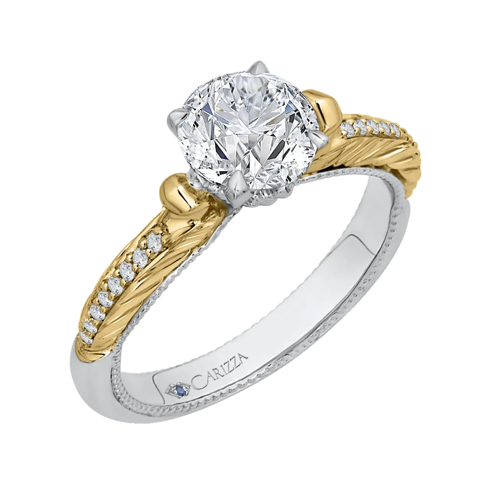 14K Two Tone Gold Round Diamond Engagement Ring (Semi Mount)