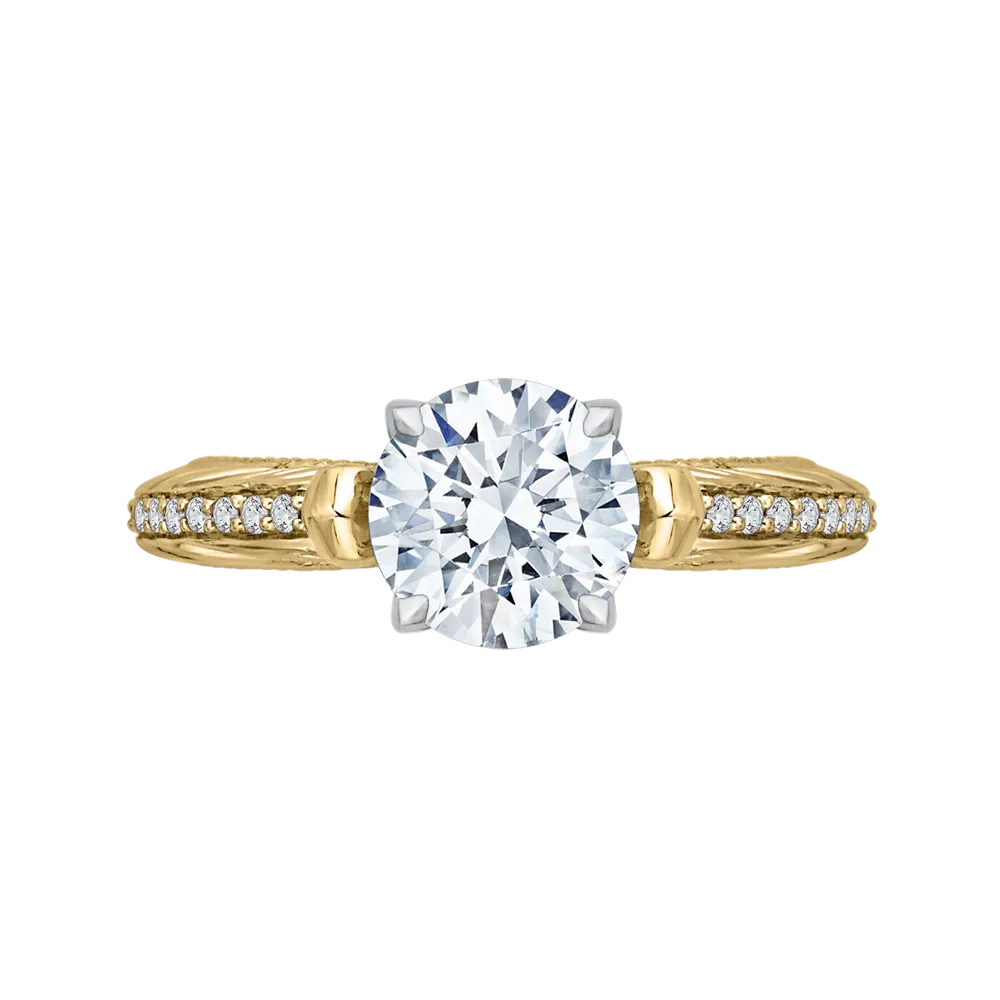 14K Two Tone Gold Round Diamond Engagement Ring (Semi Mount)