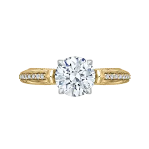 14K Two Tone Gold Round Diamond Engagement Ring (Semi Mount)