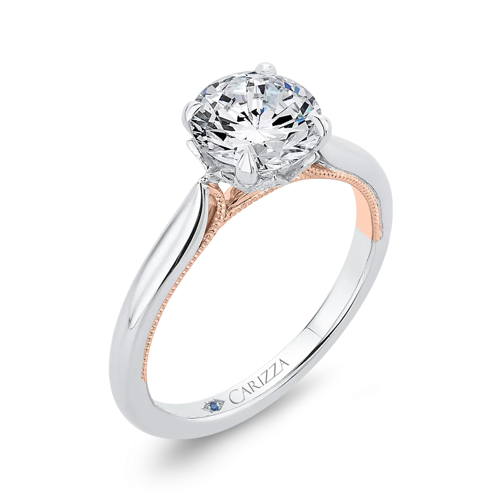 14K Two Tone Gold Round Diamond Floral Engagement Ring (Semi Mount)