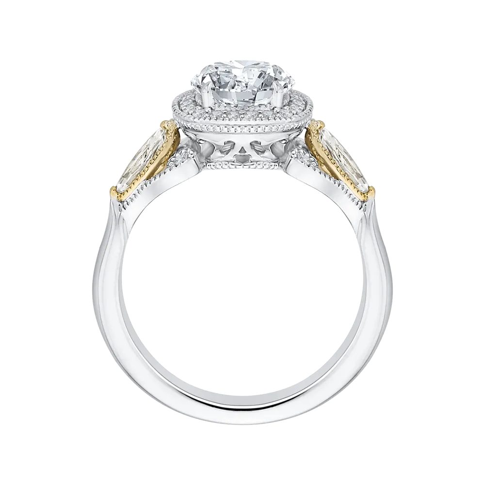 14K Two Tone Gold Round Diamond Halo Engagement Ring (Semi Mount)