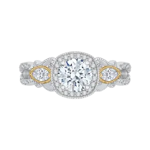 14K Two Tone Gold Round Diamond Halo Engagement Ring (Semi Mount)