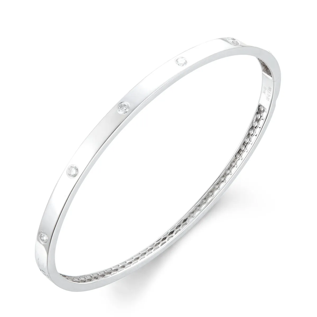 14K White Gold Inlay Diamond Bangle