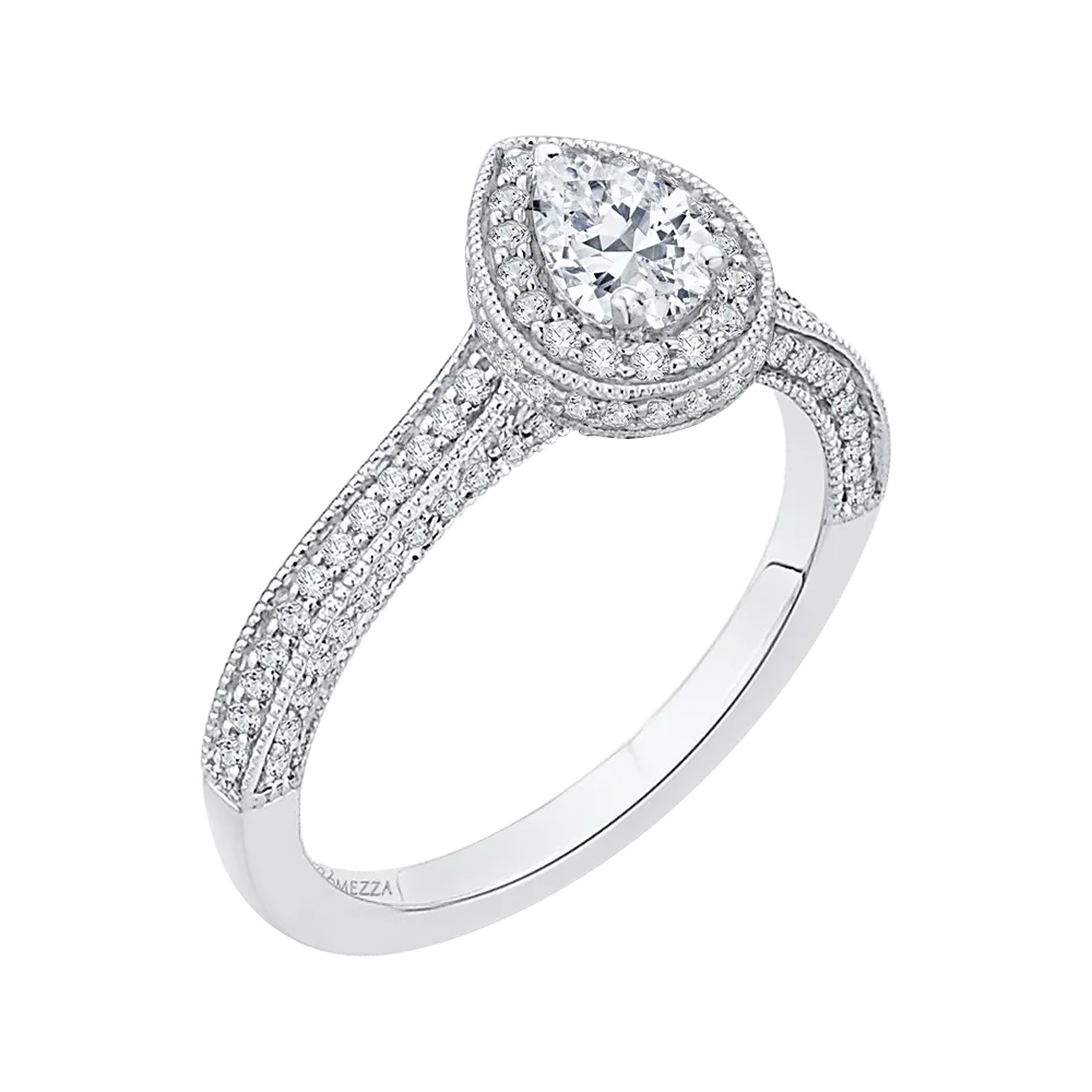 14K White Gold Pear Diamond Halo Engagement Ring