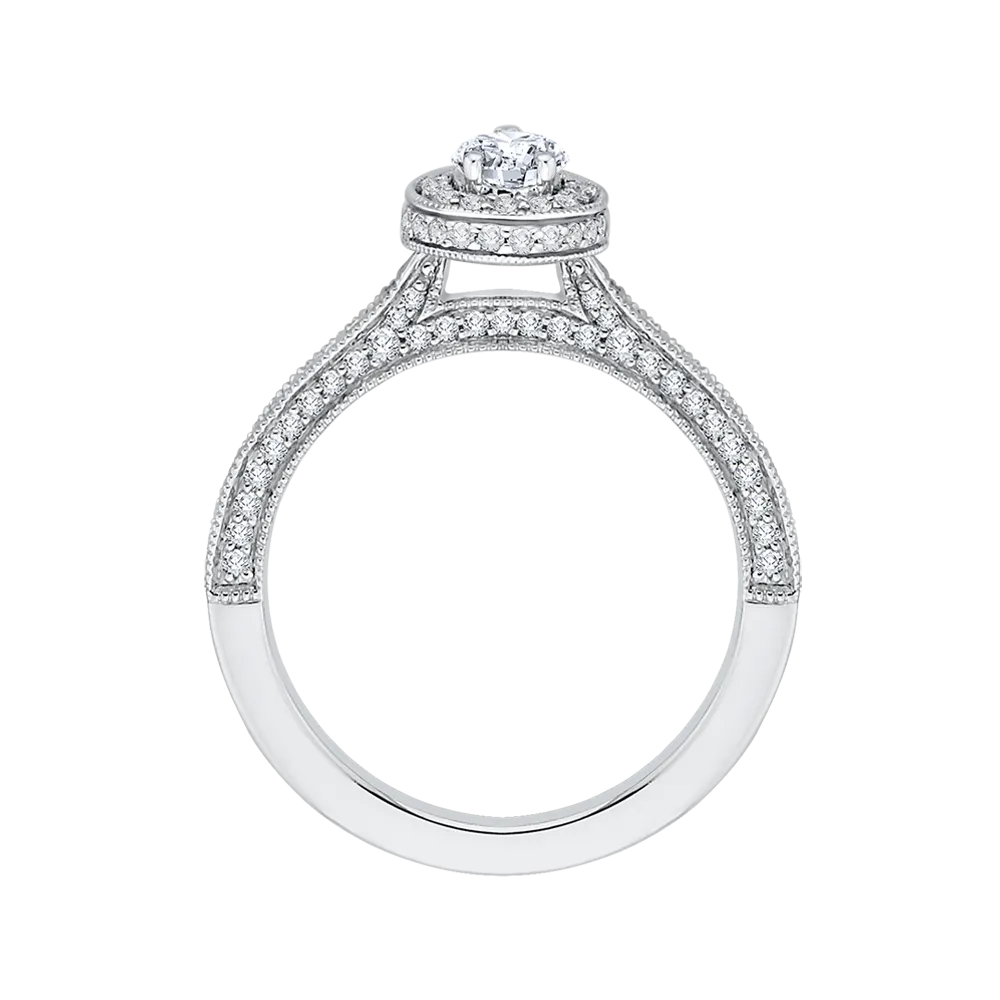 14K White Gold Pear Diamond Halo Engagement Ring