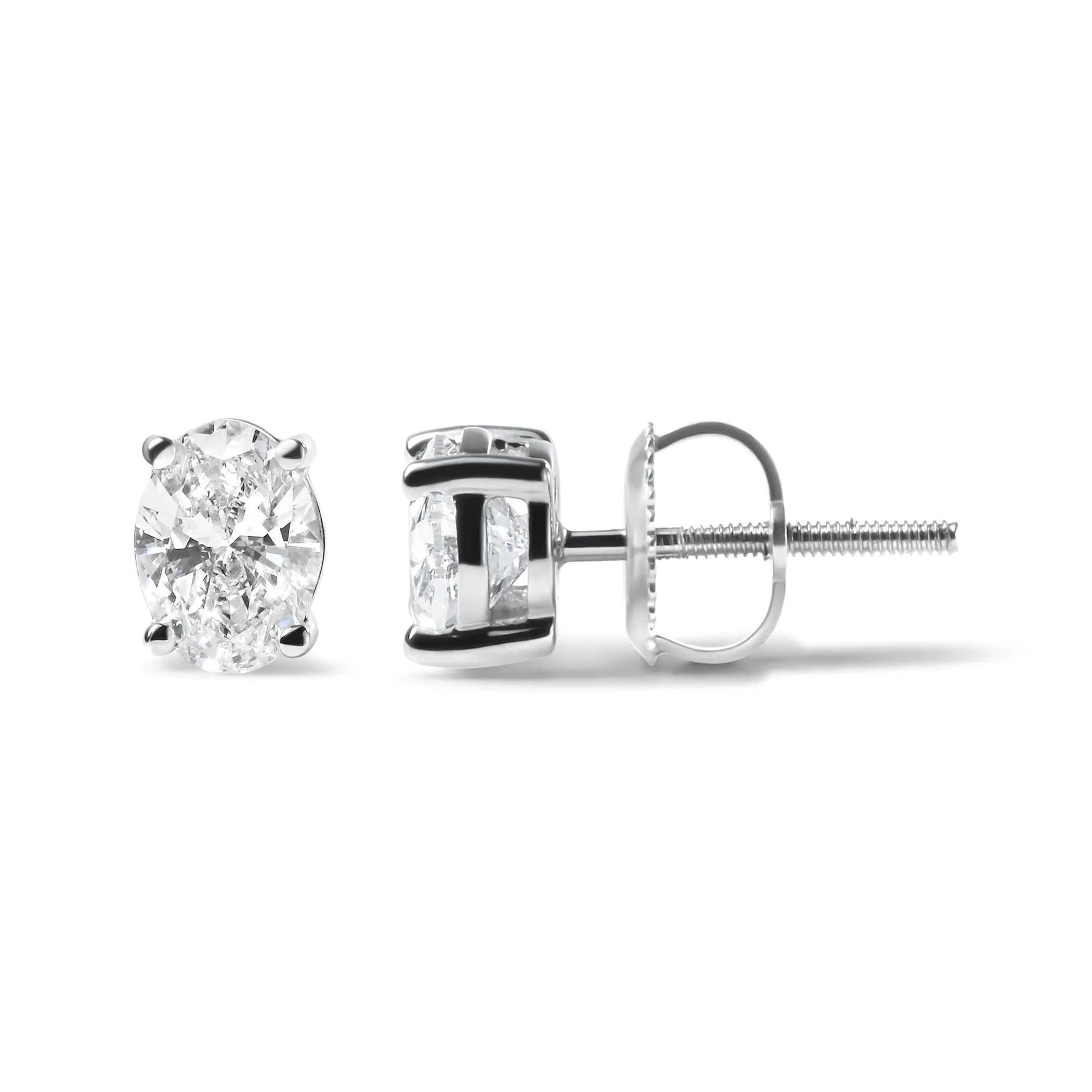 14K White Gold Prong Set Lab Grown Oval Diamond Solitaire Stud Earring (F-G Color, VS1-VS2 Clarity)