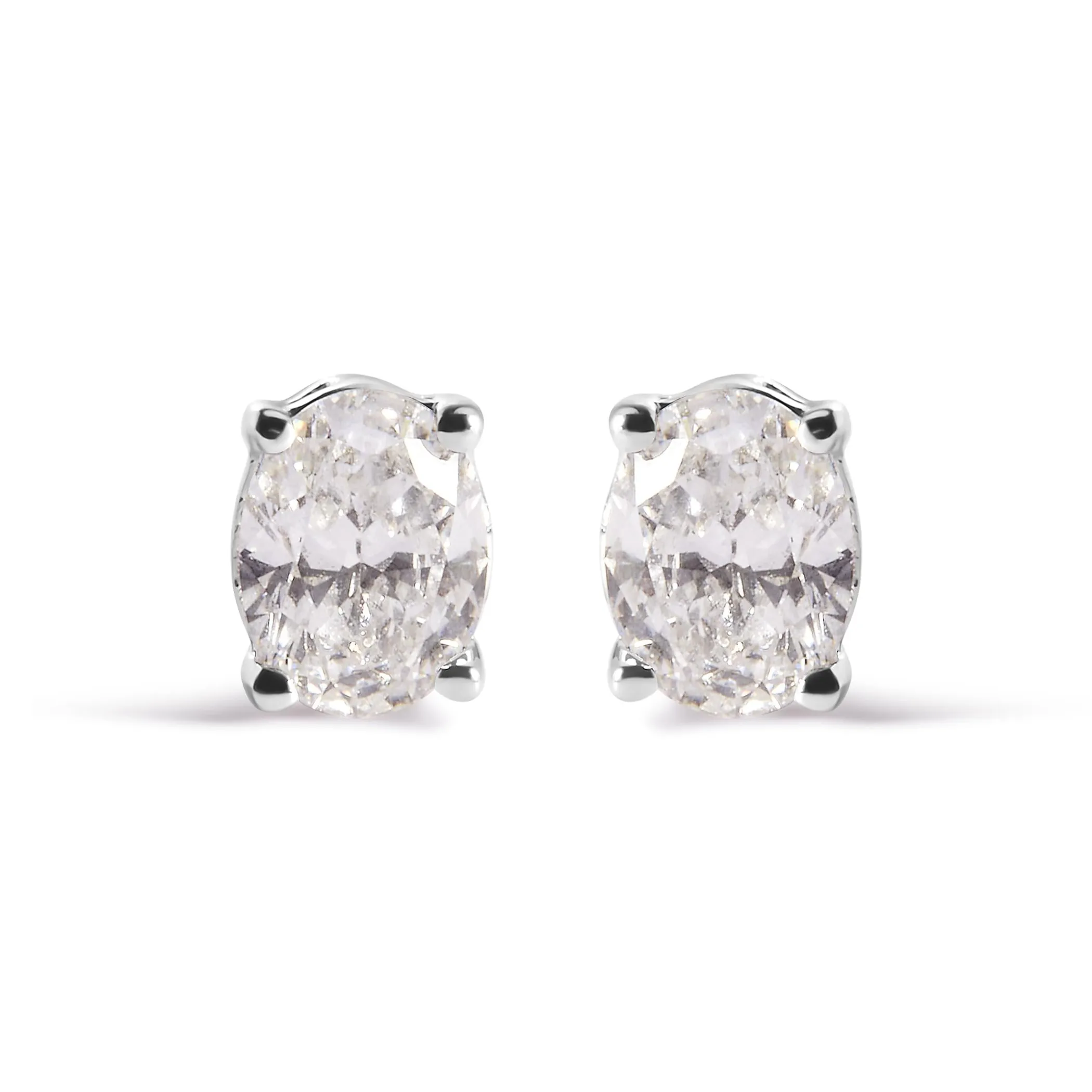 14K White Gold Prong Set Lab Grown Oval Diamond Solitaire Stud Earring (F-G Color, VS1-VS2 Clarity)