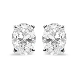 14K White Gold Prong Set Lab Grown Oval Diamond Solitaire Stud Earring (F-G Color, VS1-VS2 Clarity)