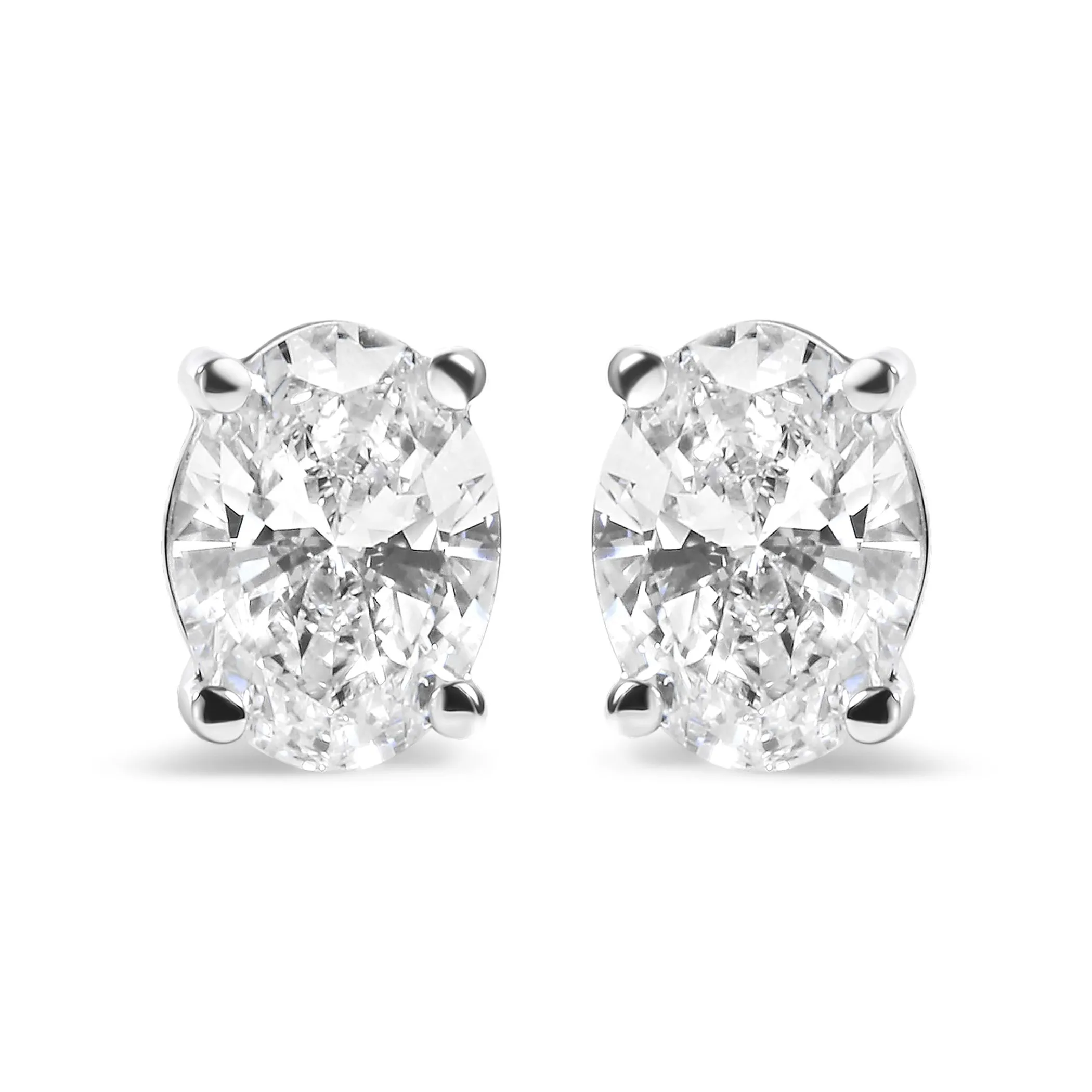 14K White Gold Prong Set Lab Grown Oval Diamond Solitaire Stud Earring (F-G Color, VS1-VS2 Clarity)