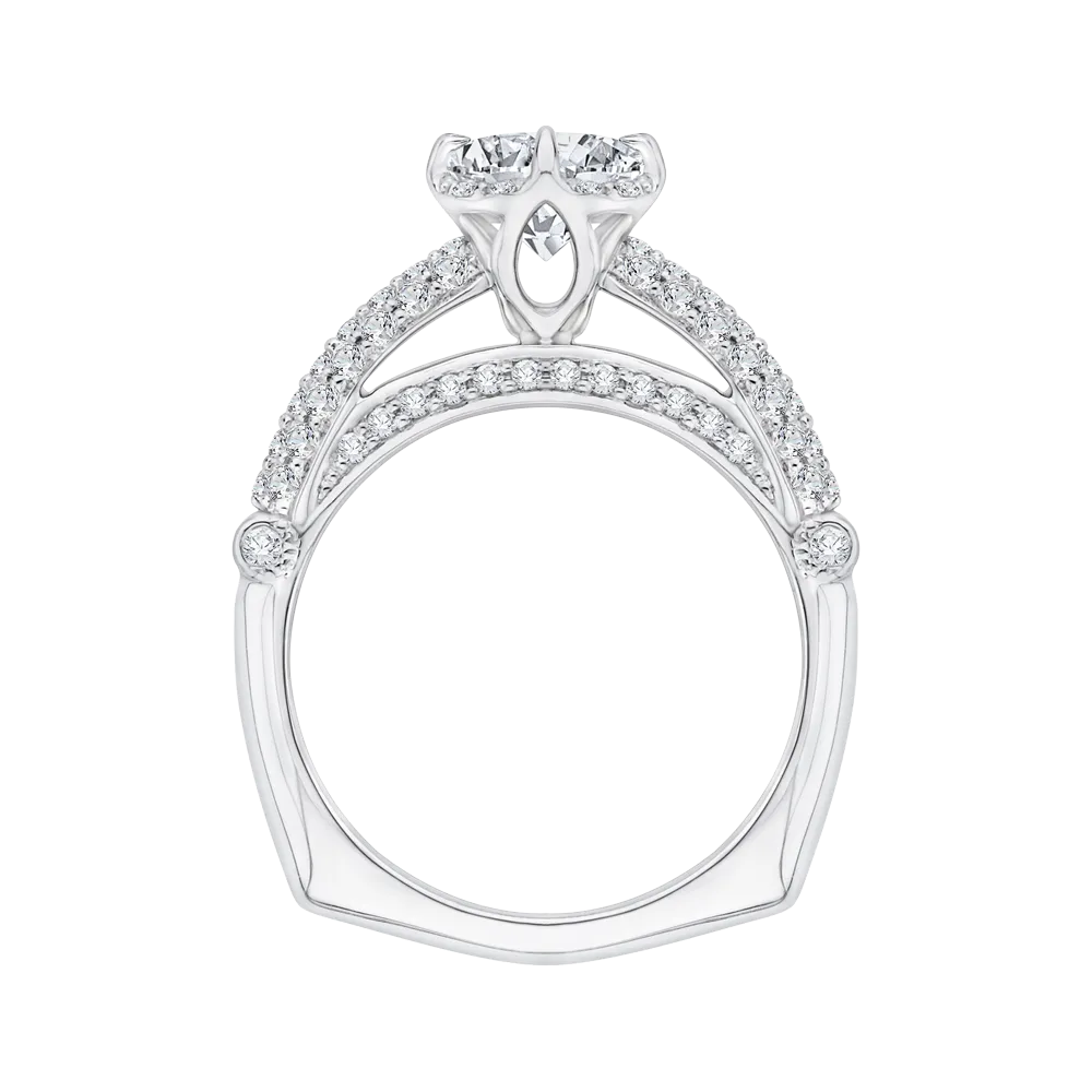 14K White Gold Round Diamond Cathedral Style Engagement Ring (Semi Mount)