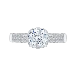 14K White Gold Round Diamond Cathedral Style Engagement Ring (Semi Mount)