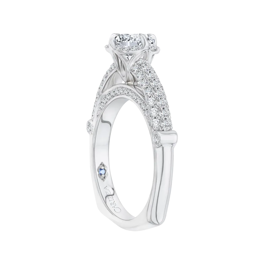 14K White Gold Round Diamond Cathedral Style Engagement Ring (Semi Mount)