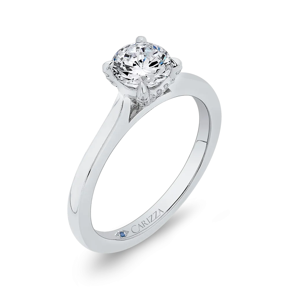 14K White Gold Round Diamond Classic Engagement Ring (Semi Mount)