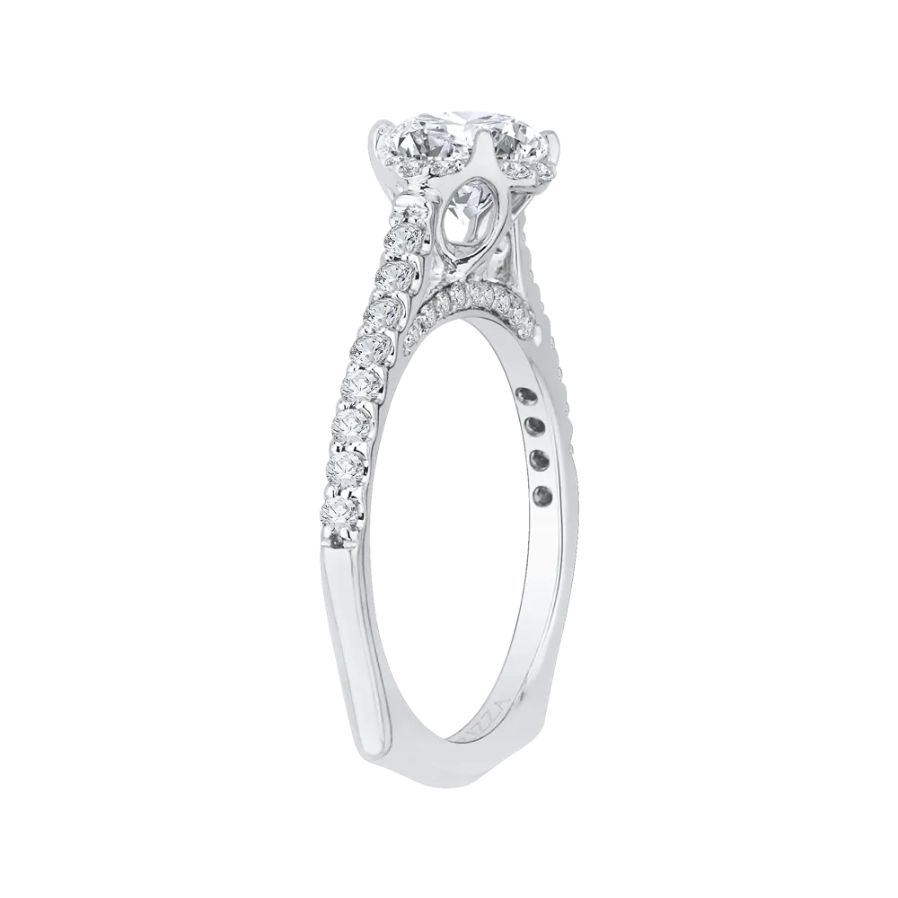 14K White Gold Round Diamond Floral Engagement Ring with Euro Shank (Semi Mount)