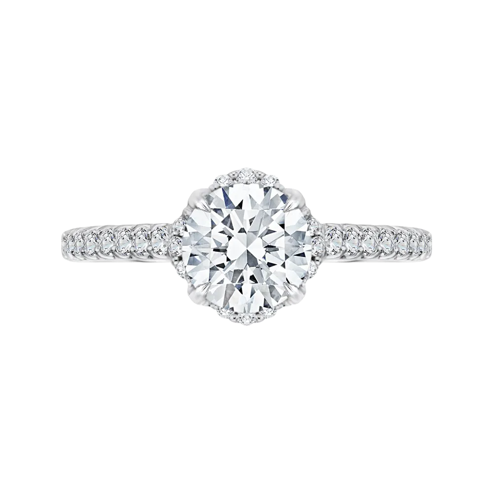 14K White Gold Round Diamond Floral Engagement Ring with Euro Shank (Semi Mount)