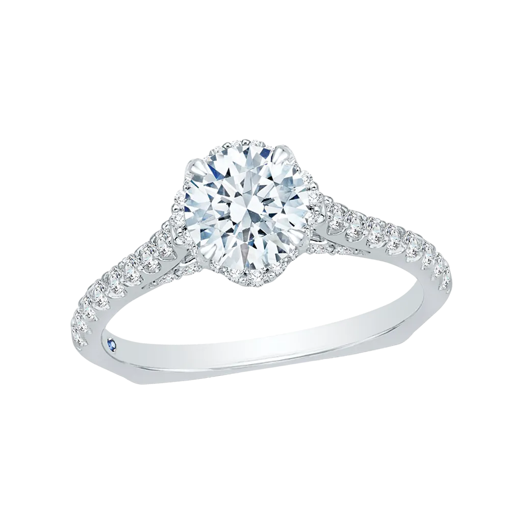 14K White Gold Round Diamond Floral Engagement Ring with Euro Shank (Semi Mount)