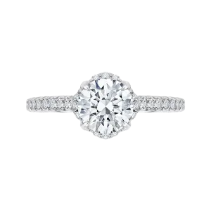 14K White Gold Round Diamond Floral Engagement Ring with Euro Shank (Semi Mount)