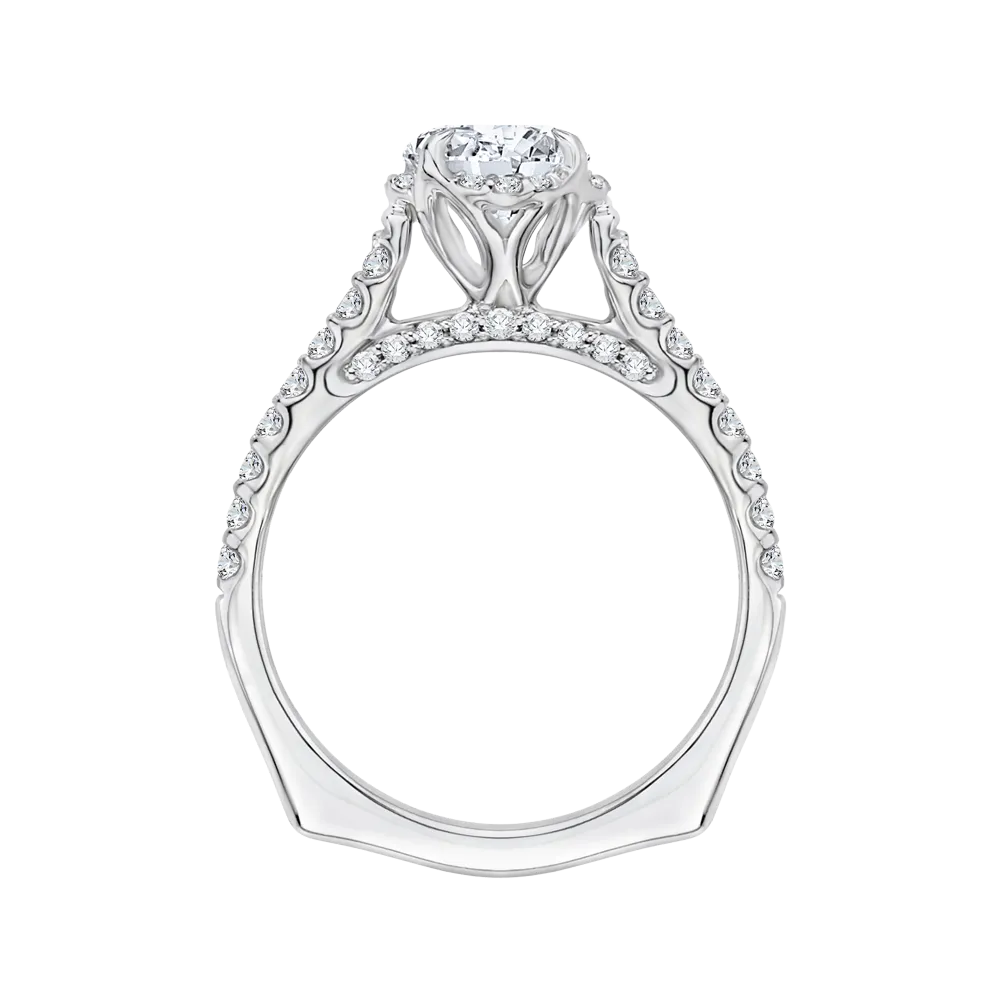 14K White Gold Round Diamond Floral Engagement Ring with Euro Shank (Semi Mount)