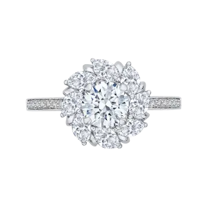 14K White Gold Round Diamond Floral Halo Engagement Ring (Semi Mount)