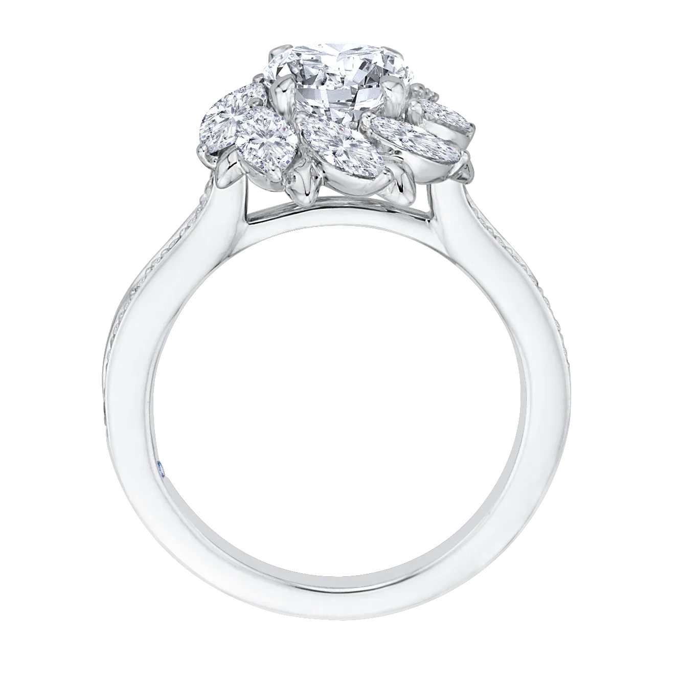 14K White Gold Round Diamond Floral Halo Engagement Ring (Semi Mount)