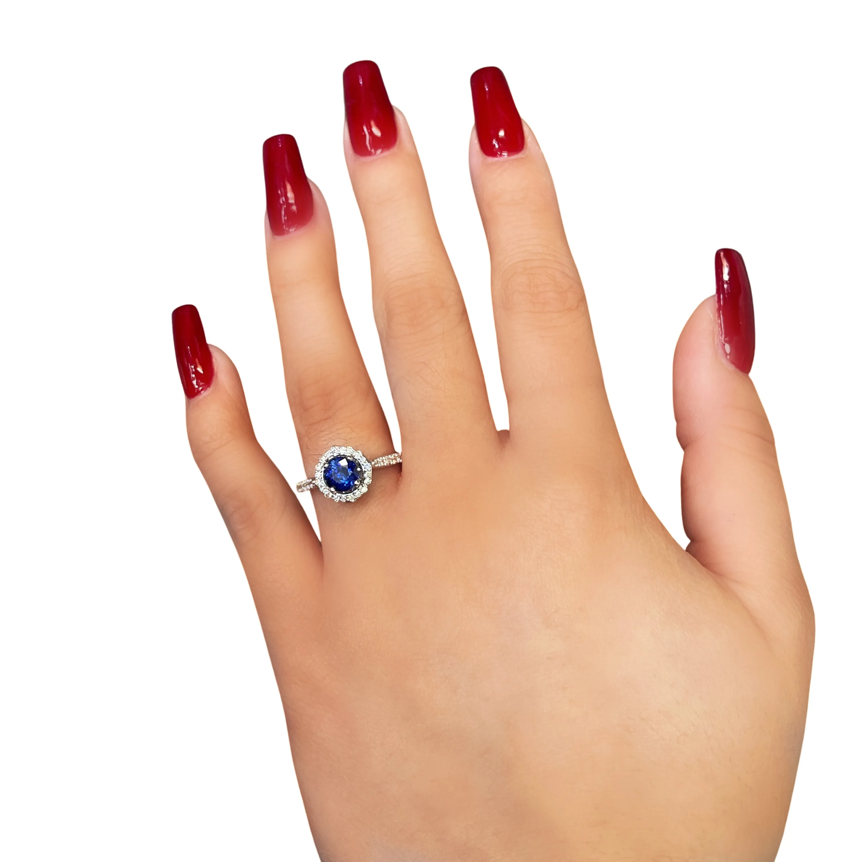 14K White Gold Sapphire and Diamond Halo Ring