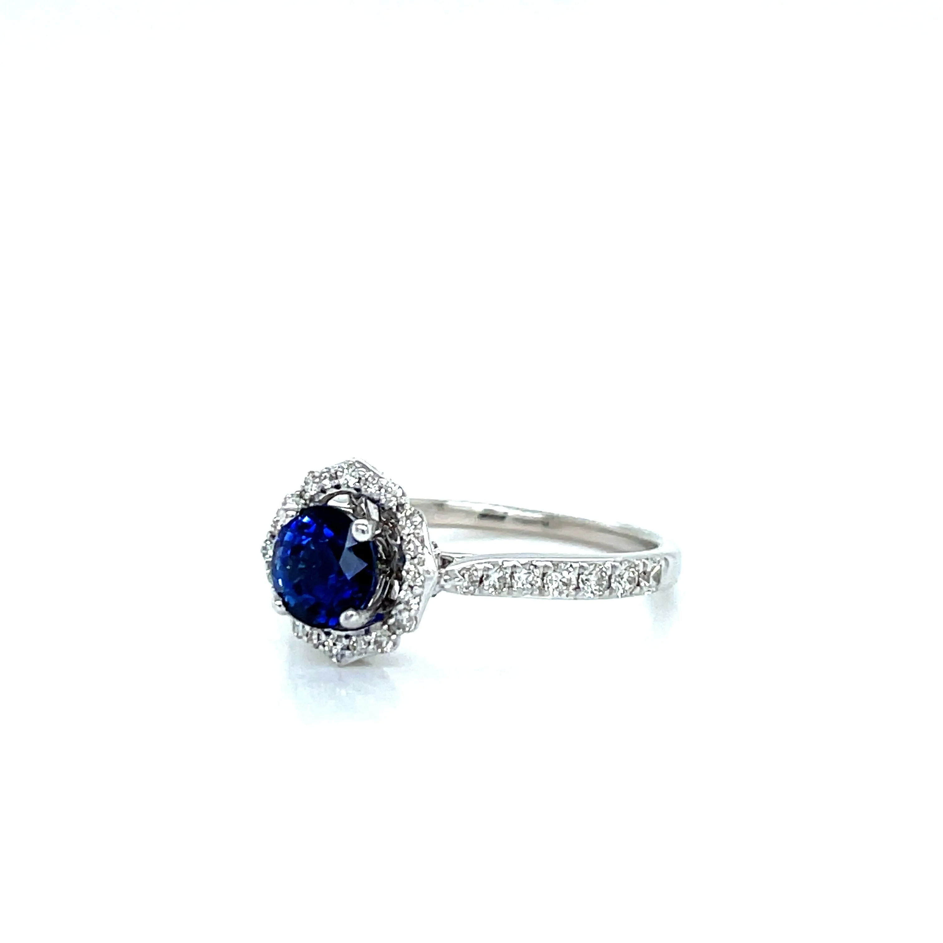 14K White Gold Sapphire and Diamond Halo Ring