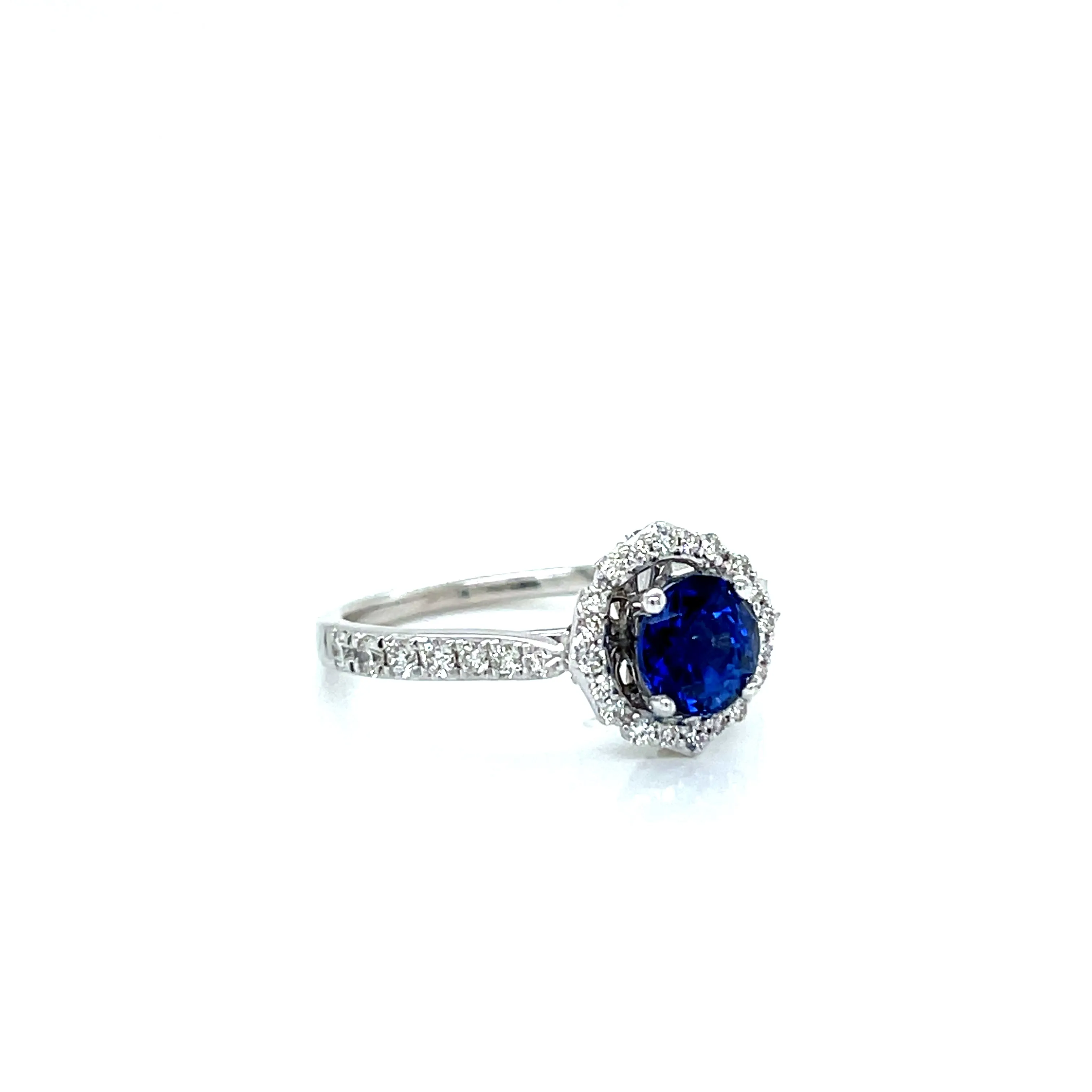 14K White Gold Sapphire and Diamond Halo Ring