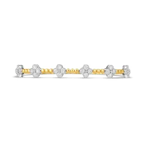 14K Yellow Gold Clasped Bangle with White Gold Quad Diamond Sections