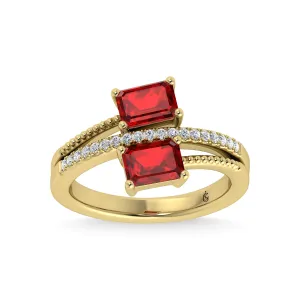 14K Yellow Gold Diamond and Ruby 1 3/8 Ct.Tw. Stackable Band