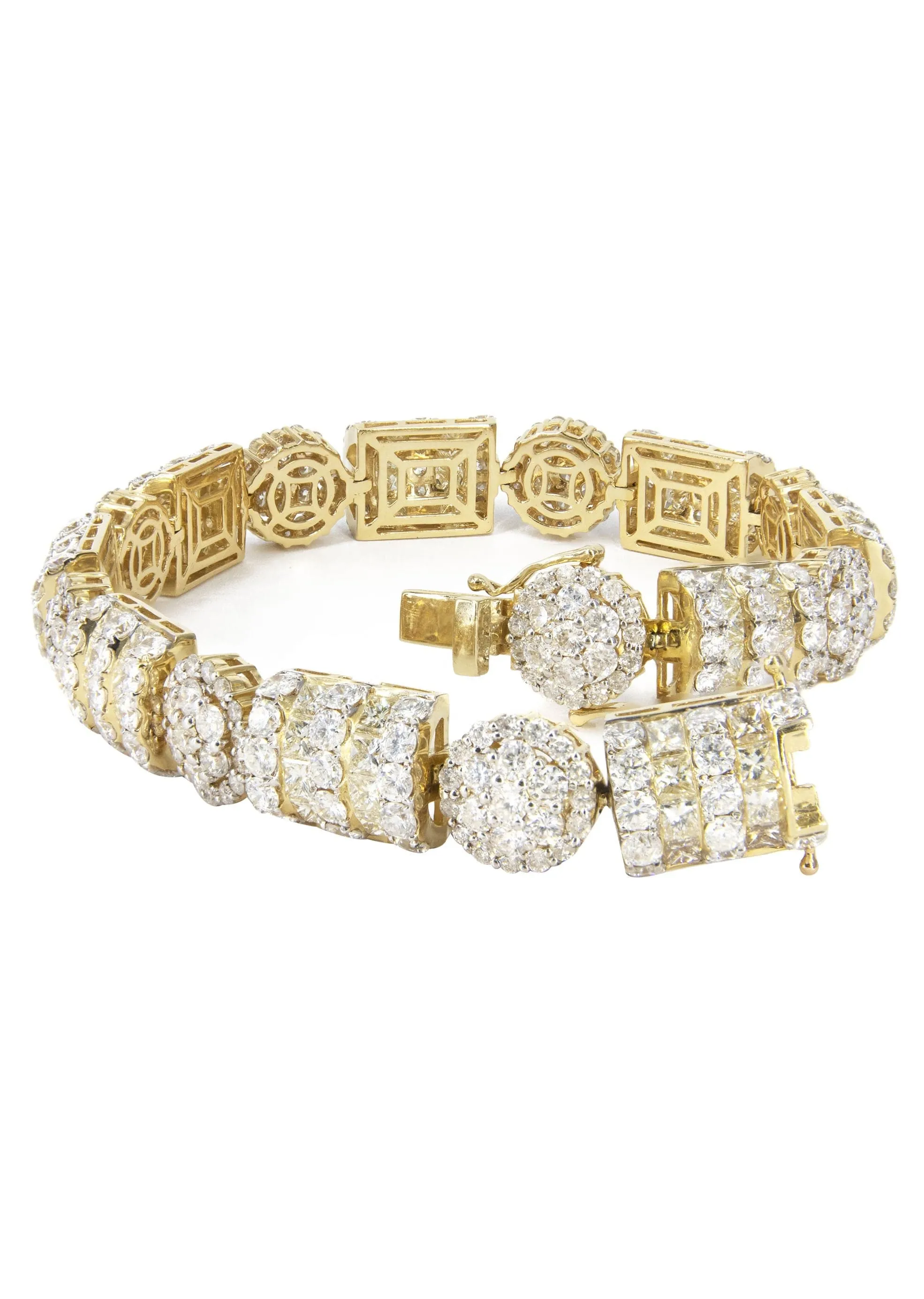 14K Yellow Gold Diamond Cluster Bracelet | 33.97 Grams | 21.15 Carats