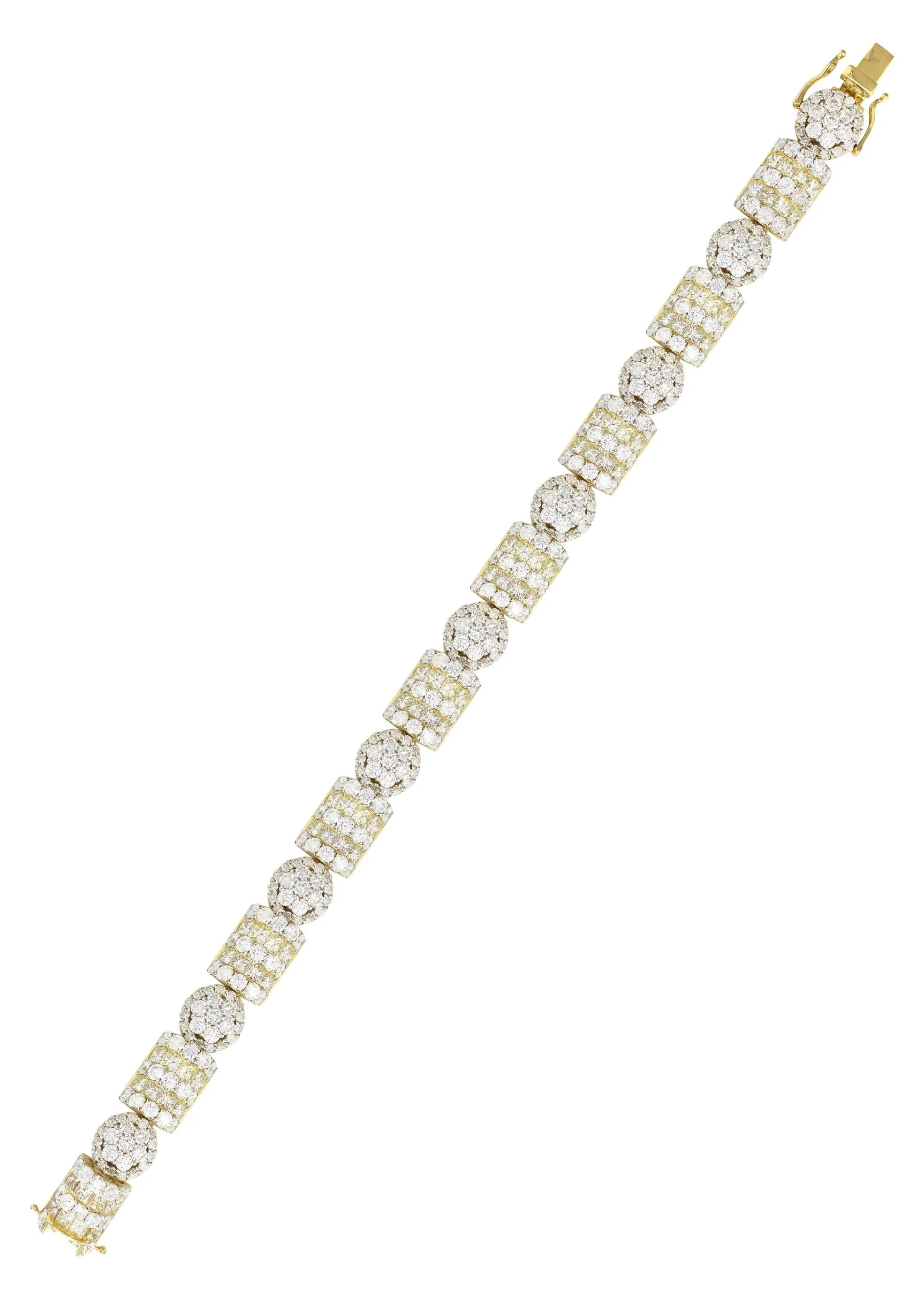 14K Yellow Gold Diamond Cluster Bracelet | 33.97 Grams | 21.15 Carats