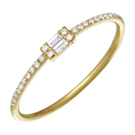 14K Yellow Gold Diamond Round   Baguette Stackable Ring